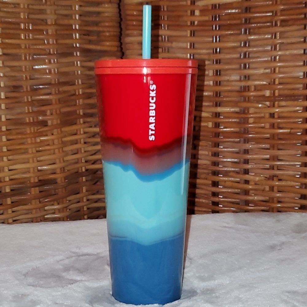 Starbucks Summer 2021 Red Blue Ombre Wave Tumbler NWT